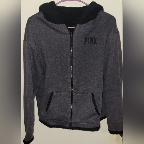 Victoria’s Secret Pink 2 in 1 Reversible Sherpa Lined Full-Zip Hoodie Size Small - Picture 2 of 8